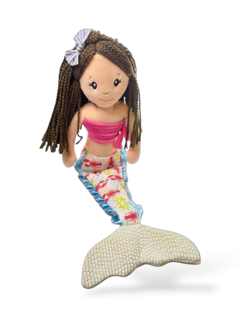 The Preppy Pelican Mermaid Doll, Plush Doll w/ Lobster Print, Dark Hair, 18 Inch